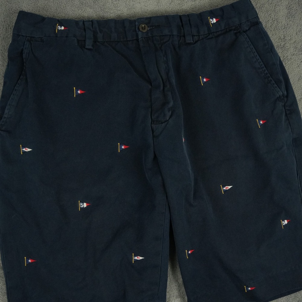 VTG Polo Ralph Lauren Shorts Mens 33 Navy Blue Embroidered Nautical Flag Chino